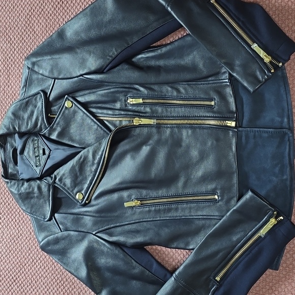 Via Spiga Mixed Media Leather Moto Jacket - Picture 16 of 17